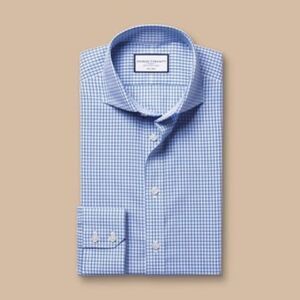 Charles Trywhitt extra Slim Fit Non-Iron Gridded Poplin Shirt cobalt blue NWT